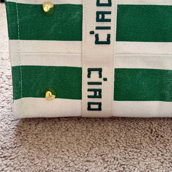 Ciao Green and White Striped Tote Bag - Picture 10 of 15